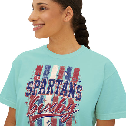 Spartans Lucky Women's Boxy Tee Vintage Red & Blue Patriot Stripes