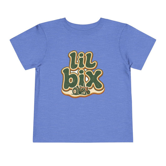 lil bix Groovy Tractor Toddler Tee in Heather Columbia Blue