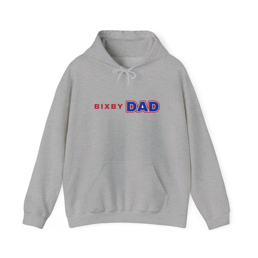 Bixby Dad Hoodie Large Print Retro Red & Blue Dad Pullover in Sport Grey