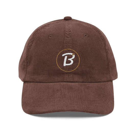 Bixby B Leaf corduroy cap in Dark Brown, front view