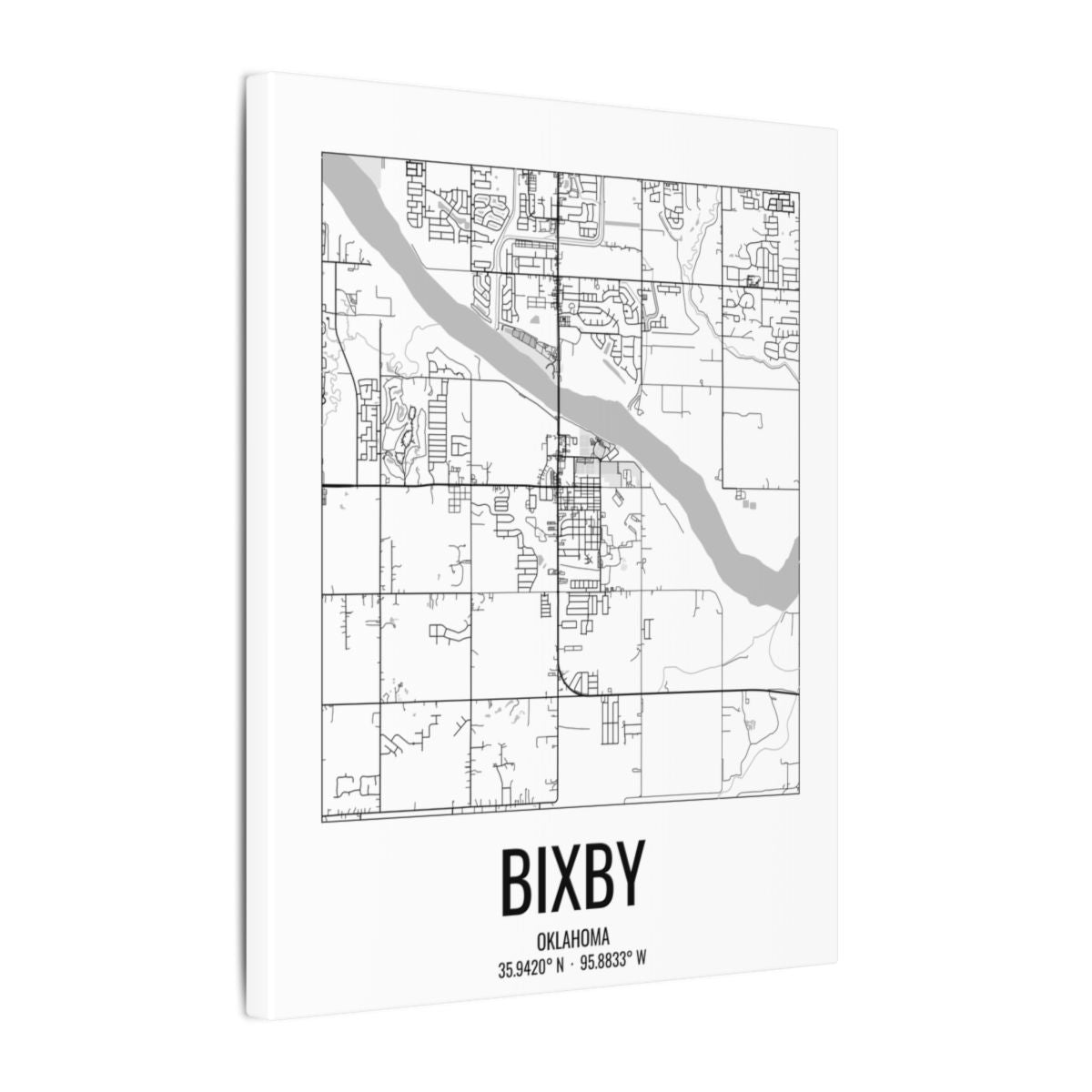 Bixby, Oklahoma Street Map Canvas - Black & White