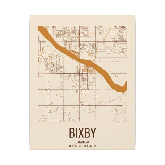 Bixby, Oklahoma Street Map Canvas - Bottomland Rust