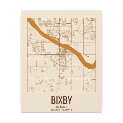 Bixby, Oklahoma Street Map Canvas - Bottomland Rust