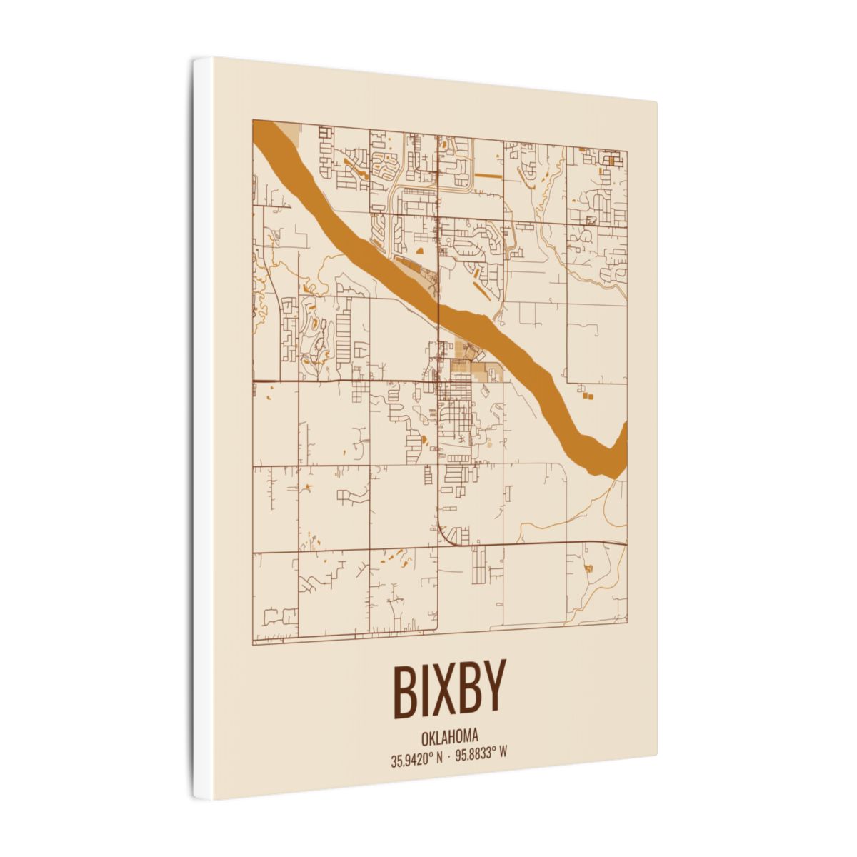 Bixby, Oklahoma Street Map Canvas - Bottomland Rust
