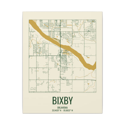 Bixby, Oklahoma Street Map Canvas - Garden Green & Gold