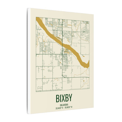 Bixby, Oklahoma Street Map Canvas - Garden Green & Gold
