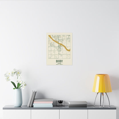 Bixby, Oklahoma Street Map Canvas - Garden Green & Gold