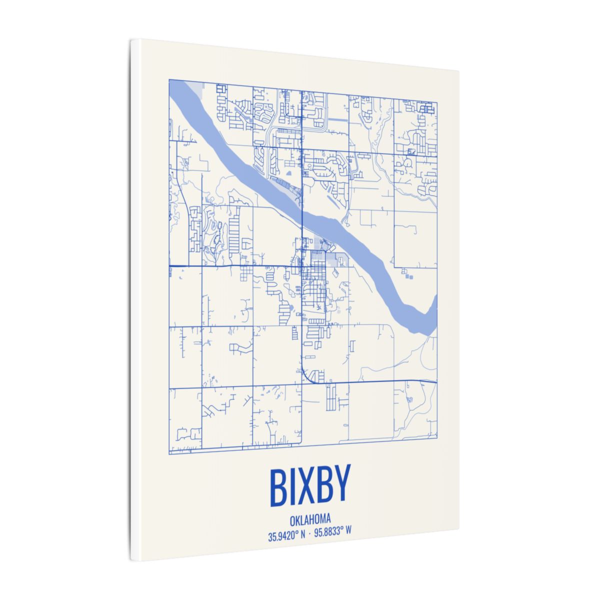 Bixby, Oklahoma Street Map Canvas - Royal Blue on Cream