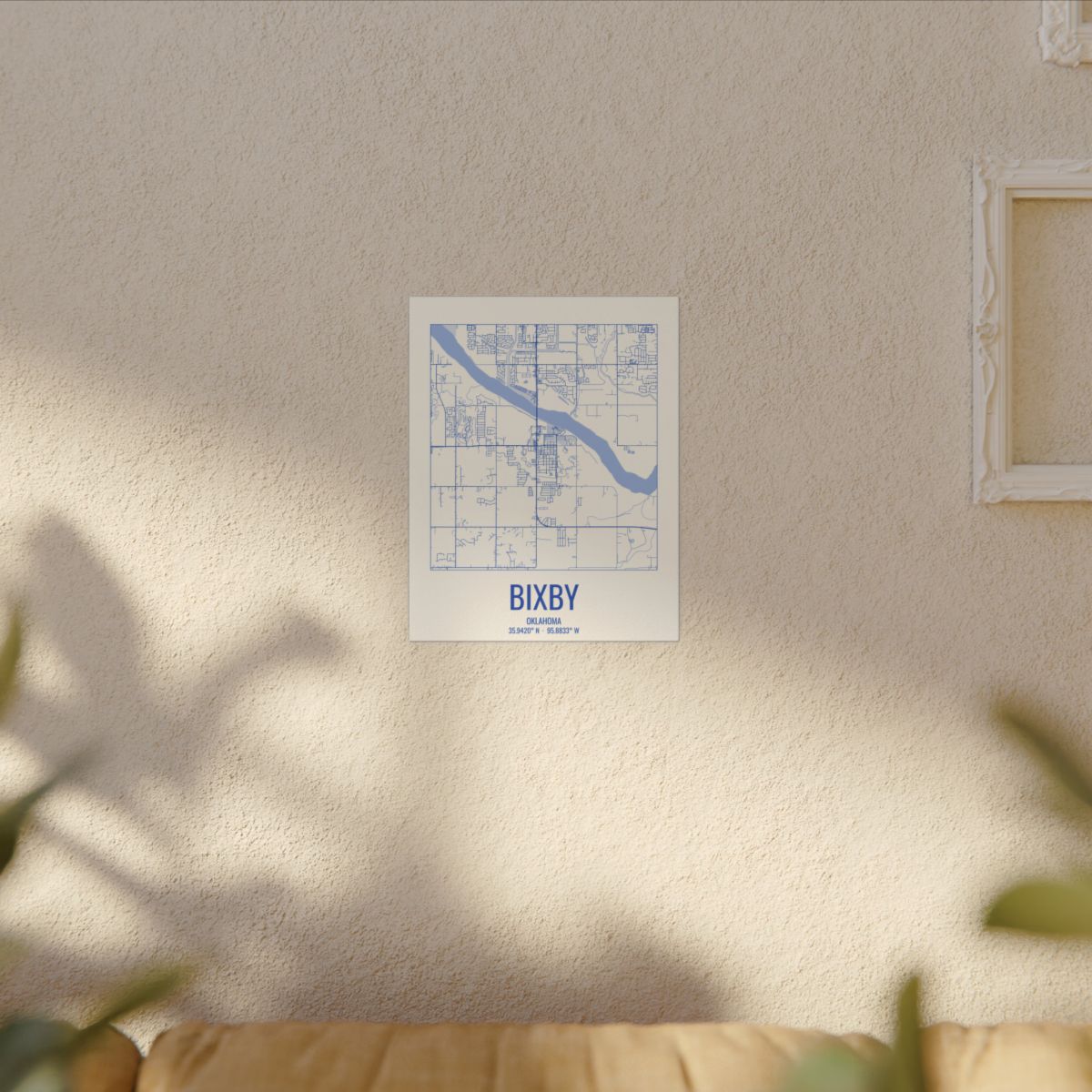Bixby, Oklahoma Street Map Canvas - Royal Blue on Cream