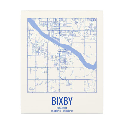 Bixby, Oklahoma Street Map Canvas - Royal Blue on Cream