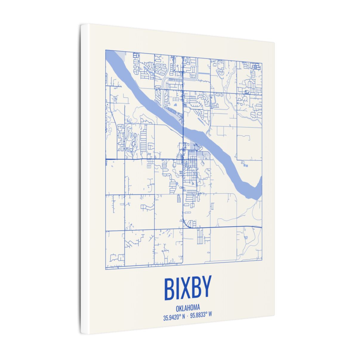 Bixby, Oklahoma Street Map Canvas - Royal Blue on Cream