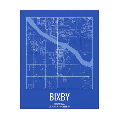 Bixby, Oklahoma Street Map Canvas - White on Royal Blue