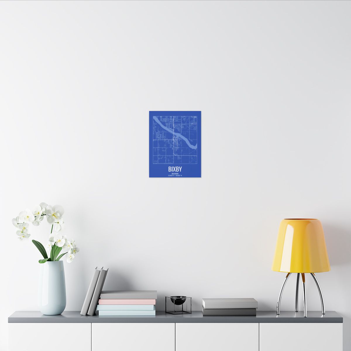 Bixby, Oklahoma Street Map Canvas - White on Royal Blue
