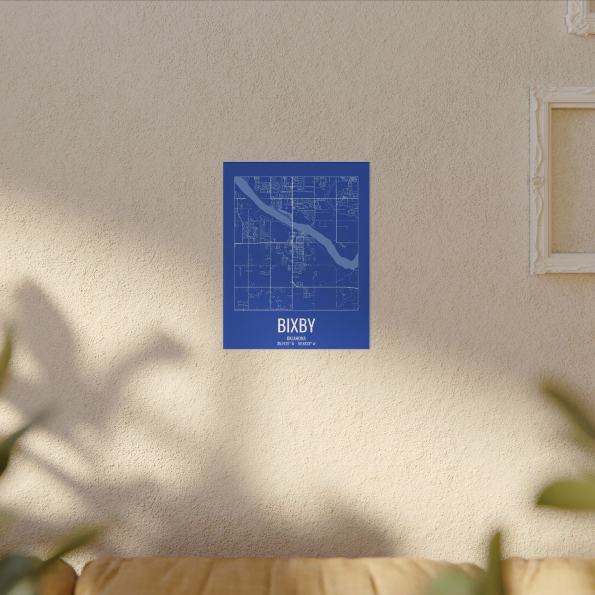Bixby, Oklahoma Street Map Canvas - White on Royal Blue