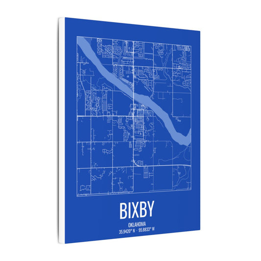 Bixby, Oklahoma Street Map Canvas - White on Royal Blue