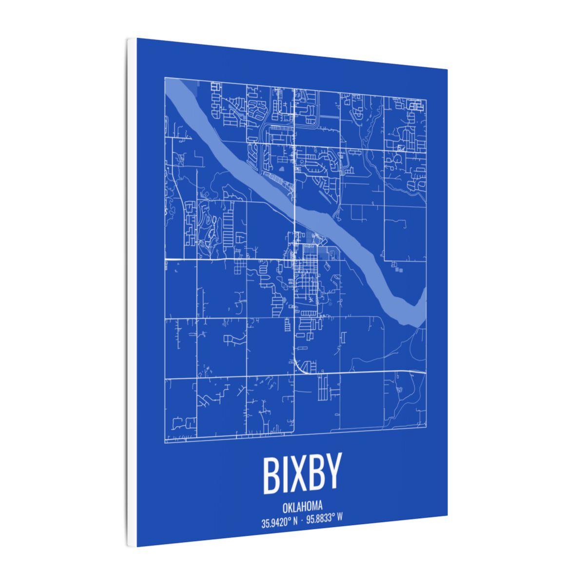 Bixby, Oklahoma Street Map Canvas - White on Royal Blue