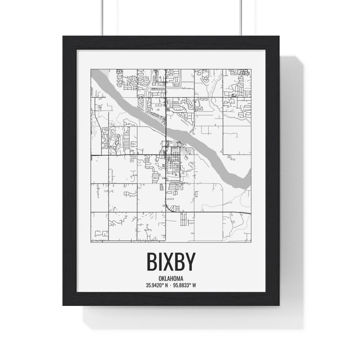 Bixby, Oklahoma Street Map Framed Print - Black & White