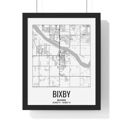 Bixby, Oklahoma Street Map Framed Print - Black & White
