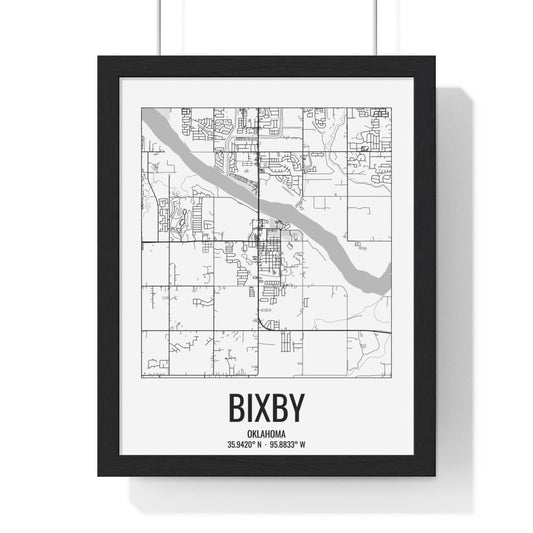 Bixby, Oklahoma Street Map Framed Print - Black & White