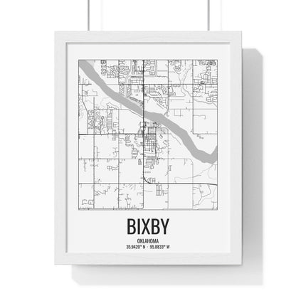 Bixby, Oklahoma Street Map Framed Print - Black & White