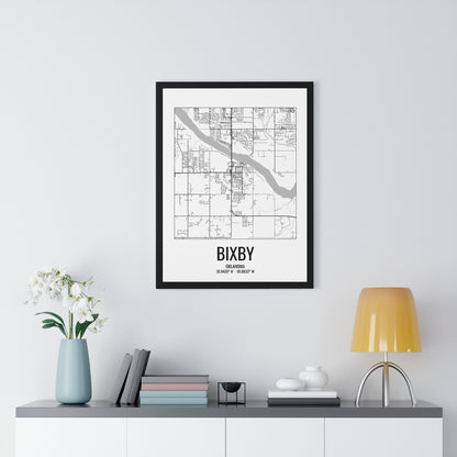 Bixby, Oklahoma Street Map Framed Print - Black & White