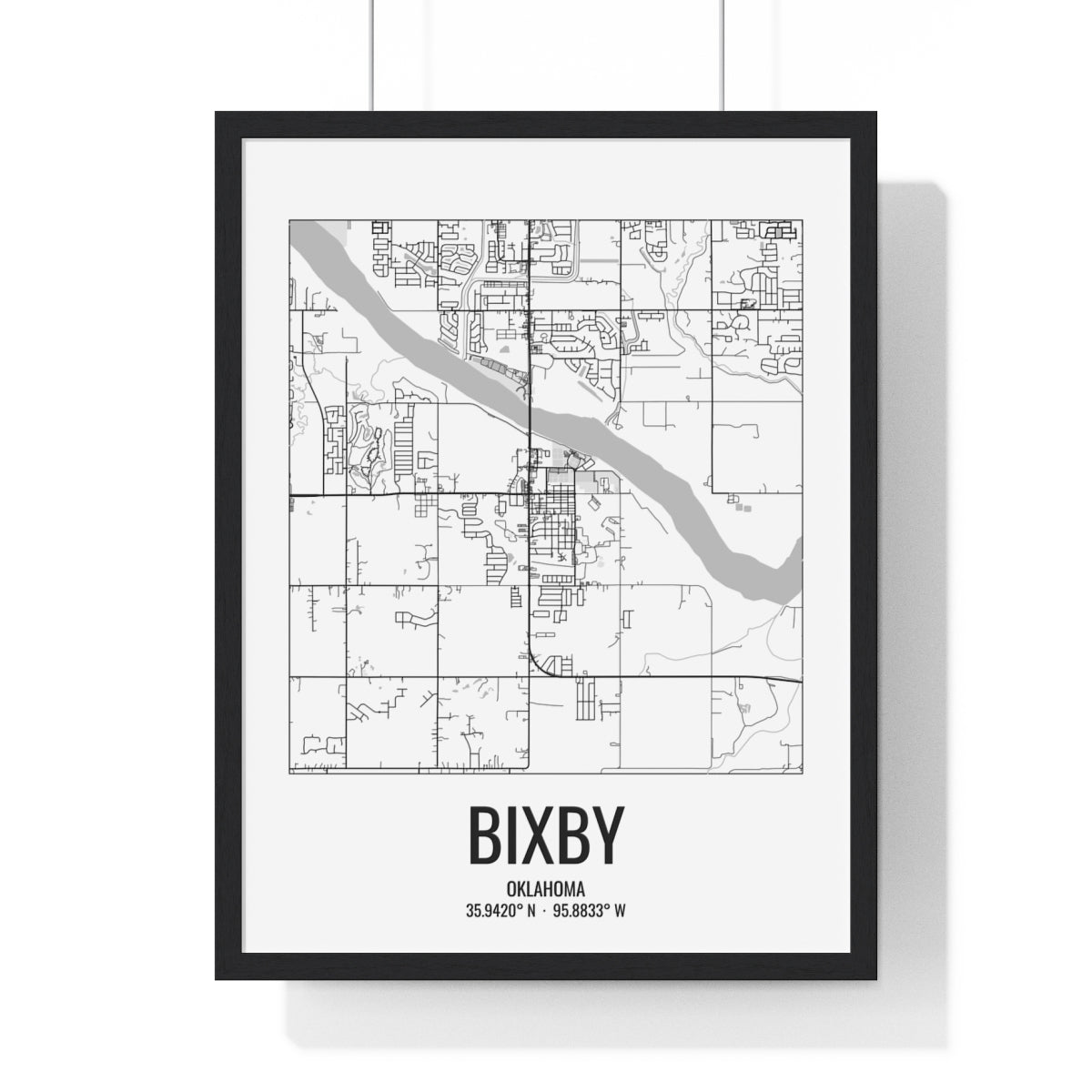 Bixby, Oklahoma Street Map Framed Print - Black & White