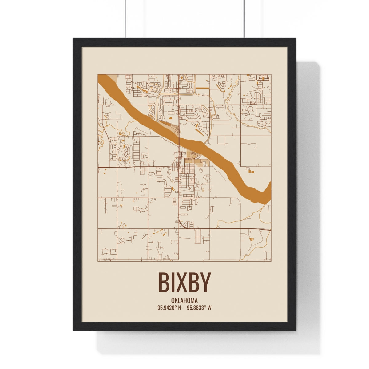 Bixby, Oklahoma Street Map Framed Print - Bottomland Rust