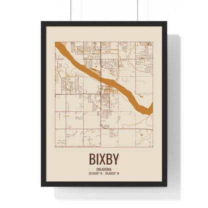 Bixby, Oklahoma Street Map Framed Print - Bottomland Rust