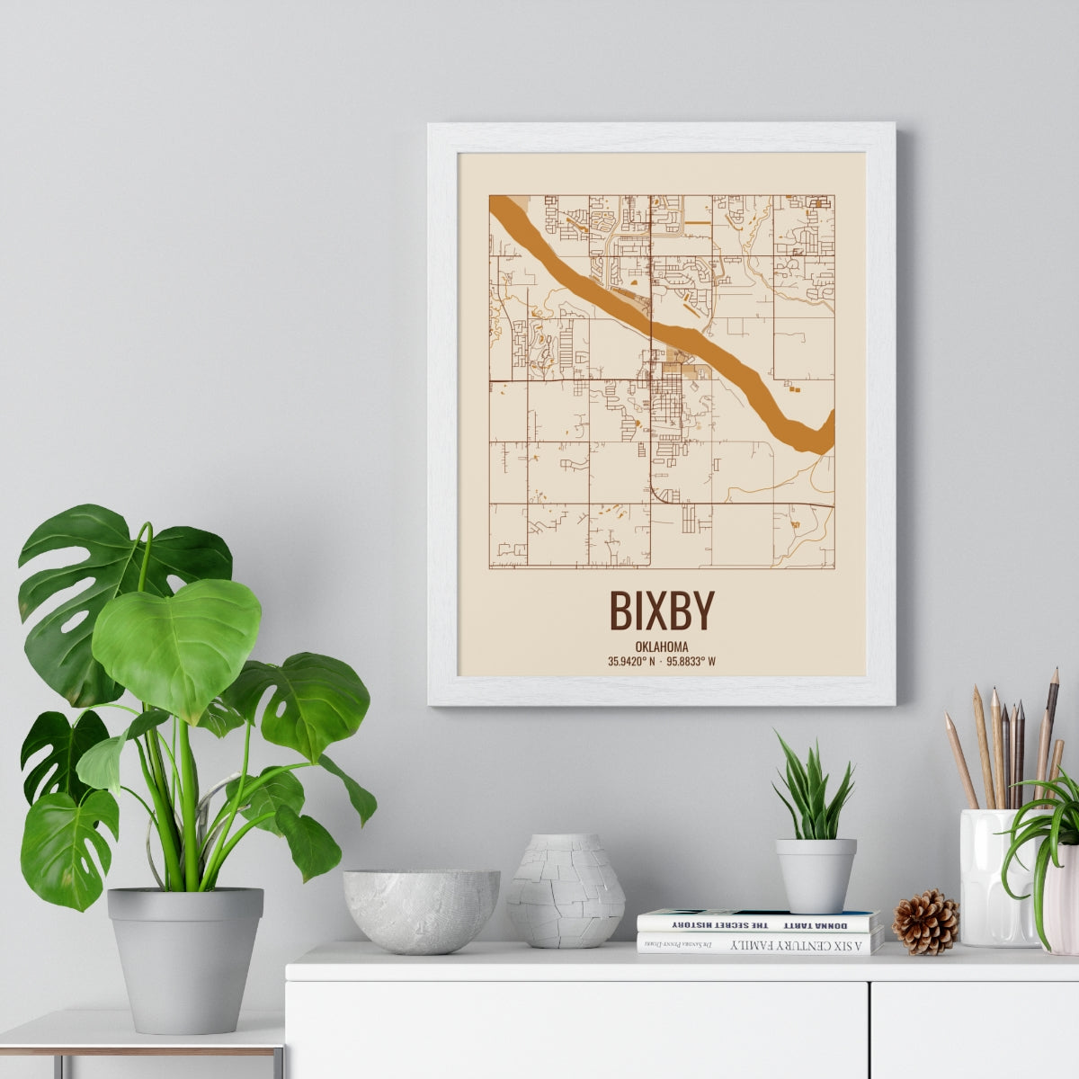 Bixby, Oklahoma Street Map Framed Print - Bottomland Rust