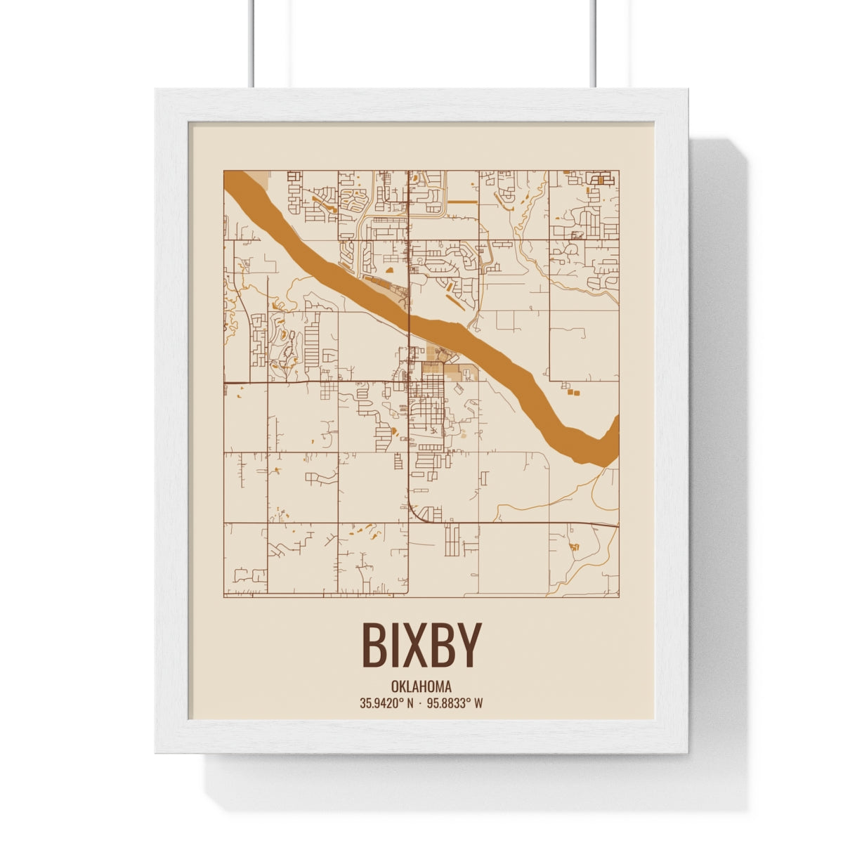 Bixby, Oklahoma Street Map Framed Print - Bottomland Rust