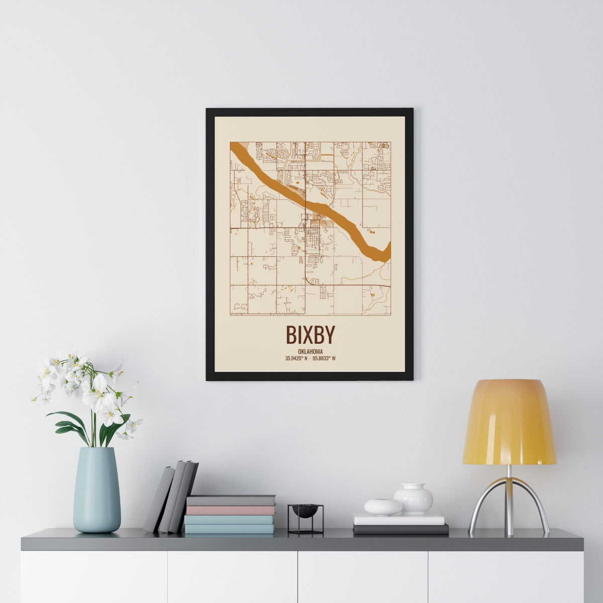 Bixby, Oklahoma Street Map Framed Print - Bottomland Rust