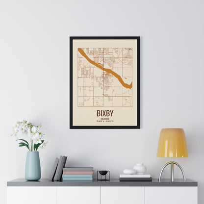 Bixby, Oklahoma Street Map Framed Print - Bottomland Rust