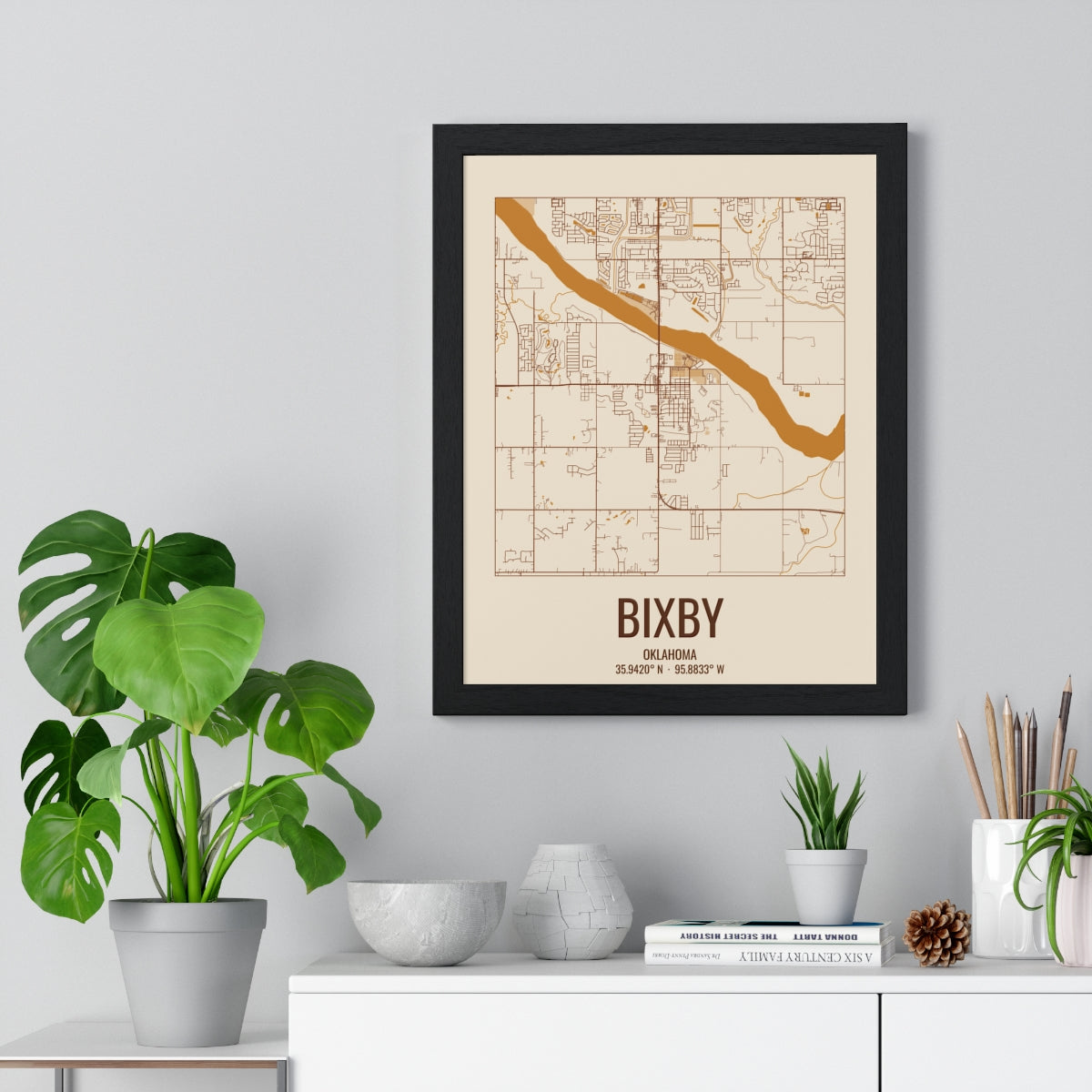 Bixby, Oklahoma Street Map Framed Print - Bottomland Rust