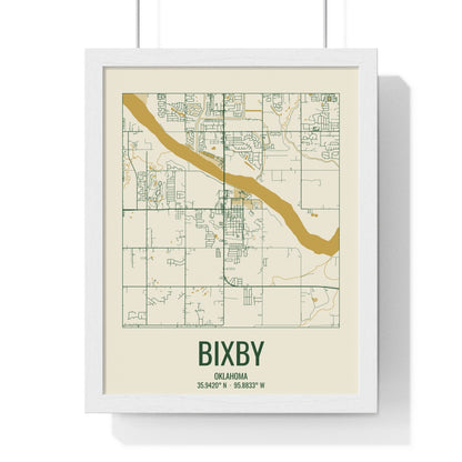 Bixby, Oklahoma Street Map Framed Print - Garden Green & Gold