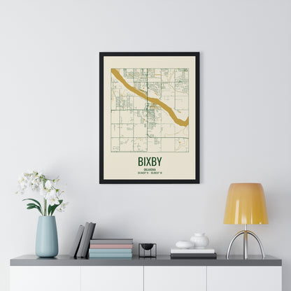 Bixby, Oklahoma Street Map Framed Print - Garden Green & Gold