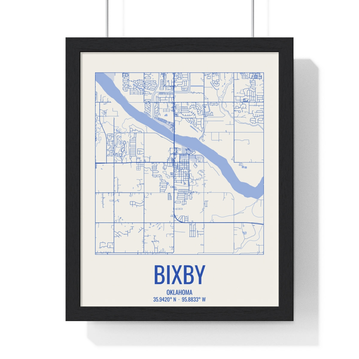 Bixby, Oklahoma Street Map Framed Print - Royal Blue on Cream