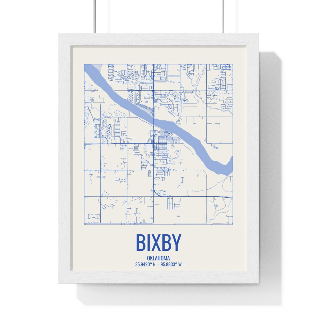 Bixby, Oklahoma Street Map Framed Print - Royal Blue on Cream