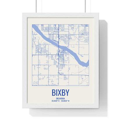 Bixby, Oklahoma Street Map Framed Print - Royal Blue on Cream