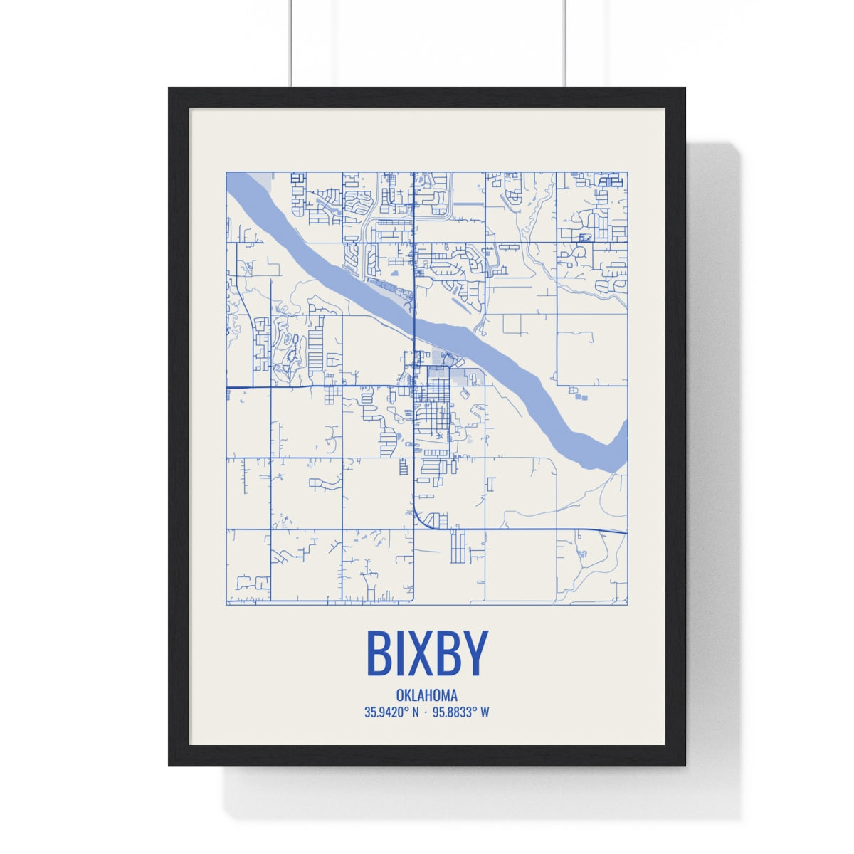 Bixby, Oklahoma Street Map Framed Print - Royal Blue on Cream
