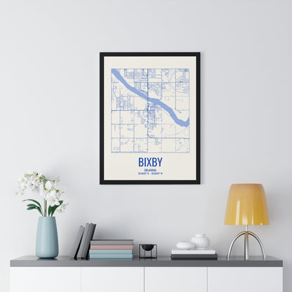 Bixby, Oklahoma Street Map Framed Print - Royal Blue on Cream