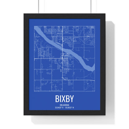 Bixby, Oklahoma Street Map Framed Print - White on Royal Blue