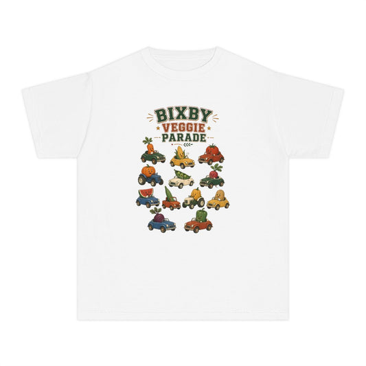 Youth tee printed with Bixby Veggie Parade.