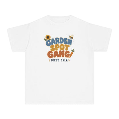 Youth tee printed with Garden Spot Gang.