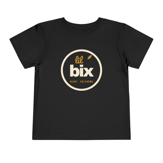Toddler tee printed with lil bix.